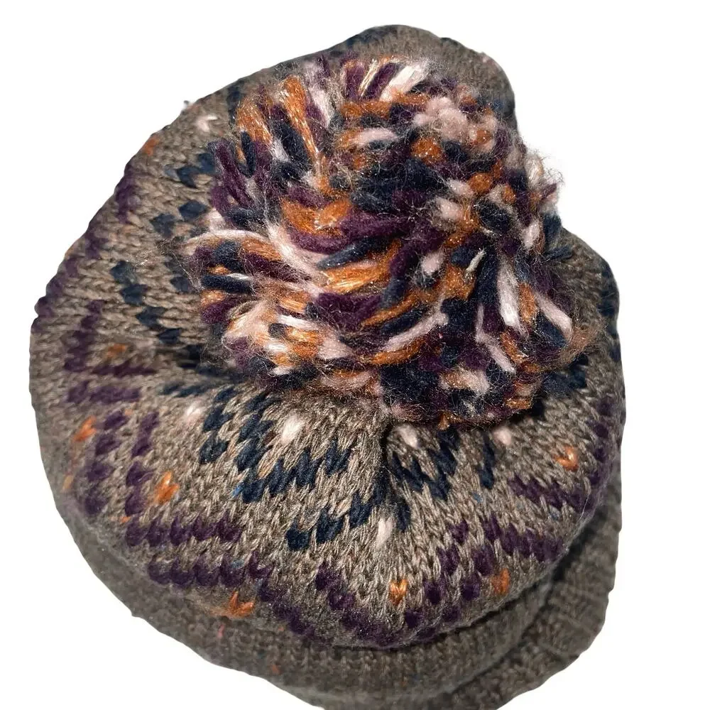 Pistil Visby Pom Beanie Hat Womens Brown Knit Fair Isle Tweed Flecks Mountain